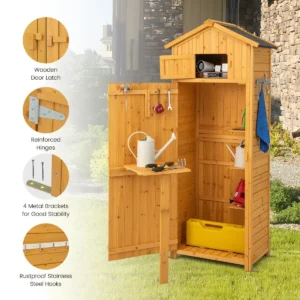 Houten tuinkast gereedschapsschuur met afsluitbare deuren en inklapbare tafel gereedschapskast tuinschuur 1