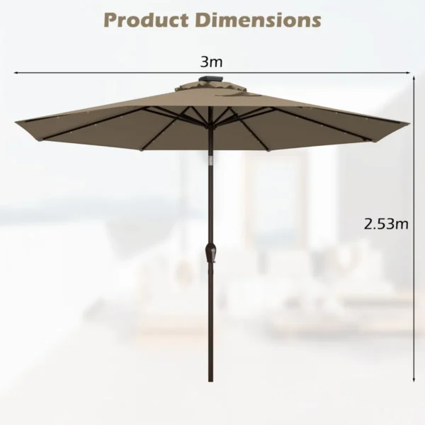 Ijzeren tuinparasol met led verlichting buitenparasol Ø300cm bruin geen parapluvoet 3