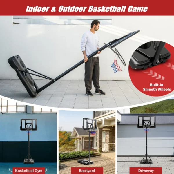 In hoogte verstelbaar basketbalstandaard 12 laags basketbalring voor volwassenen met wielen 110 cm onbreekbaar bord 6