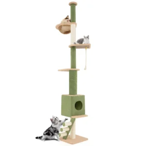 In hoogte verstelbare krabpaal van 218 tot 253 cm kattentoren met 5 verdiepingen ruimtecapsule krabpalen van sisal ladder touw 1
