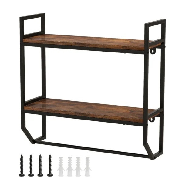 Industrieel houten wandrek zwevend rek met stang rek met metalen frame ideaal voor woonkamer keuken en badkamer 1
