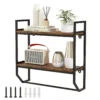 Industrieel houten wandrek zwevend rek met stang rek met metalen frame ideaal voor woonkamer keuken en badkamer 2