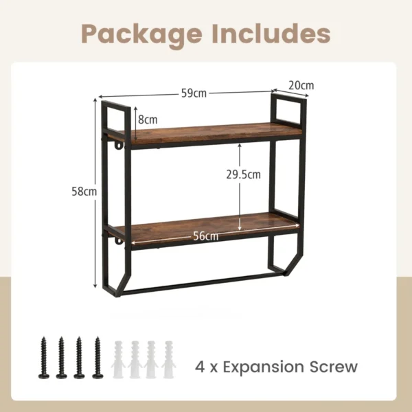 Industrieel houten wandrek zwevend rek met stang rek met metalen frame ideaal voor woonkamer keuken en badkamer 3