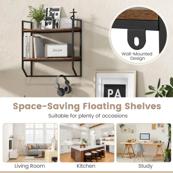 Industrieel houten wandrek zwevend rek met stang rek met metalen frame ideaal voor woonkamer keuken en badkamer 4