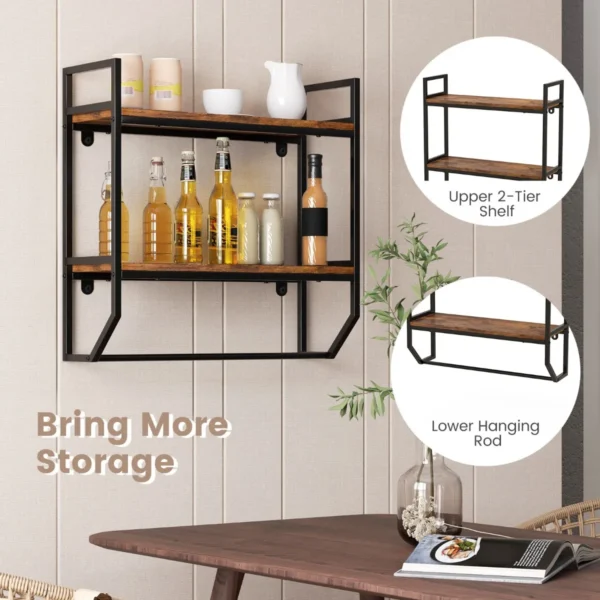 Industrieel houten wandrek zwevend rek met stang rek met metalen frame ideaal voor woonkamer keuken en badkamer 5