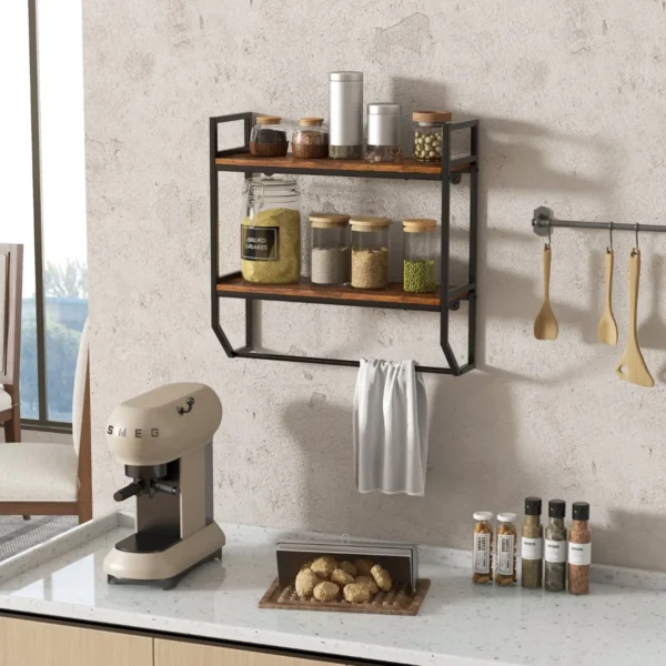 Industrieel houten wandrek zwevend rek met stang rek met metalen frame ideaal voor woonkamer keuken en badkamer 7