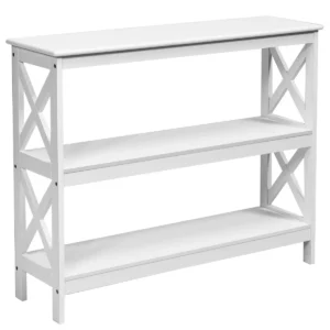 Industriële 3 laagse consoletafel rustieke bank bijzettafel met opbergplank x ontwerp boekenplank wit 1