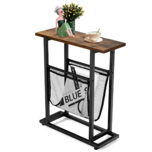Industriële bijzettafel 2 laags slanke banktafel 48 x 18 x 54,5 cm bruin + zwart 1