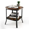 Industriële ronde bijzettafel 2 laags accent bijzettafel met open schap & stalen poten multifunctionele banktafel rustiek bruin 1