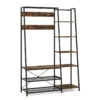 Kapstok met opbergbank 5 in 1 ingangsbank 9 haken 5 zijplanken 2 metalen gaasplanken industriële stijl metalen frame bruin 2