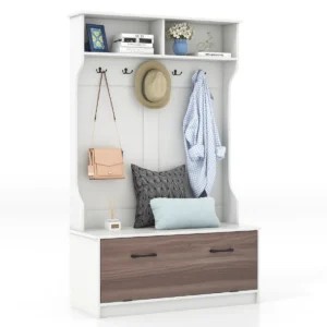 Kapstok met zitbank en 5 dubbele haken garderobe met open vakken en schoenenkast halgarderobe voor entree slaapkamer (wit) 1