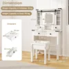 Kaptafel en kruk set met verlichting en schuifspiegel led verlichting zijkast 4 lades verstelbare opbergplanken wit 2