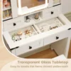 Kaptafel en kruk set met verlichting en schuifspiegel led verlichting zijkast 4 lades verstelbare opbergplanken wit 6