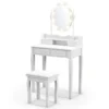 Kaptafel met 10 led lampjes make up tafel met verlichte ovale spiegel en aanrakingsschakelaar helderheid verstelbaar 4 lades kruk (wit) 1