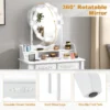 Kaptafel met 10 led lampjes make up tafel met verlichte ovale spiegel en aanrakingsschakelaar helderheid verstelbaar 4 lades kruk (wit) 5