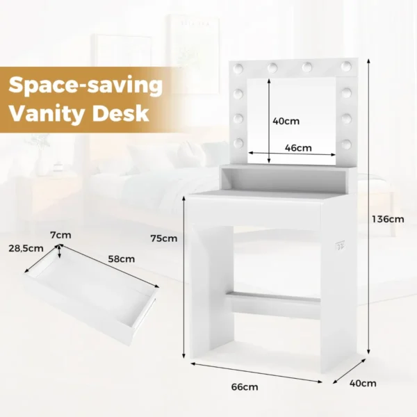 Kaptafel met led verlichting instelbare helderheid kaptafel met spiegel en oplaadstation cosmeticatafel met lade en open vak wit 2