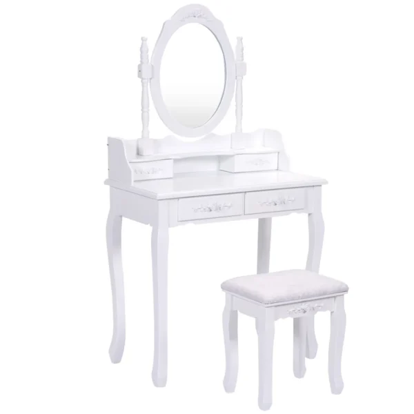 Kaptafel met spiegel en 4 lades moderne kaptafel met kussentje make up kaptafel set met verwijderbaar blad wit 2