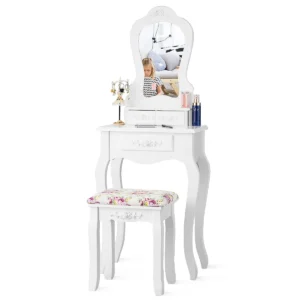 Kaptafel set met waaiervormige spiegel make up kaptafel met kussentje en 3 lades kaptafel voor cosmetica opslag afneembare bovendeel 1