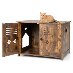 Kattenbak kattenkast kattentoilet kattenhuis met 2 deuren en ingang voor katten honden huisdier met ruim tafelblad voor 50 kg bruin 1