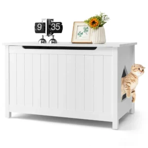 Kattenbak met bovenopening & uitneembare verdeler & metalen haak & dennenpoot wit 1