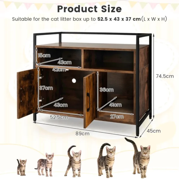 Kattenbak verborgen kattentoilet met dubbele deuren en krabplank voor ingang slaapkamer woonkamer bruin 90 x 45 x 74 cm 3