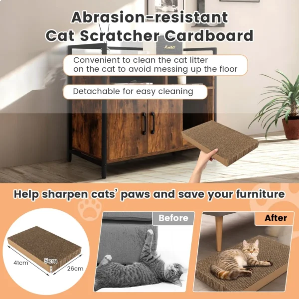 Kattenbak verborgen kattentoilet met dubbele deuren en krabplank voor ingang slaapkamer woonkamer bruin 90 x 45 x 74 cm 5