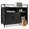 Kattenbak verborgen kattentoilet met dubbele deuren en krabplank voor ingang slaapkamer woonkamer zwart 90 x 45 x 74 cm 1
