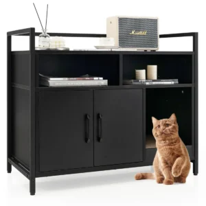 Kattenbak verborgen kattentoilet met dubbele deuren en krabplank voor ingang slaapkamer woonkamer zwart 90 x 45 x 74 cm 1