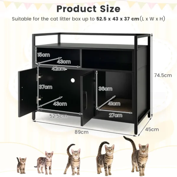 Kattenbak verborgen kattentoilet met dubbele deuren en krabplank voor ingang slaapkamer woonkamer zwart 90 x 45 x 74 cm 3