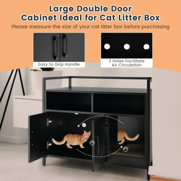 Kattenbak verborgen kattentoilet met dubbele deuren en krabplank voor ingang slaapkamer woonkamer zwart 90 x 45 x 74 cm 6