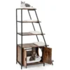Kattenbakkast met opbergruimte 2 in 1 kattenmeubel 3 planken ladder zij ingang uitneembare pluchen mat hoekplank bruin 2