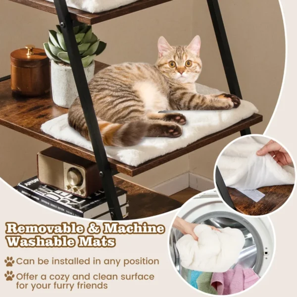 Kattenbakkast met opbergruimte 2 in 1 kattenmeubel 3 planken ladder zij ingang uitneembare pluchen mat hoekplank bruin 7