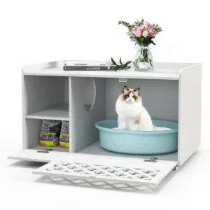 Kattenbakkast opbergbank voor verborgen kattenbakvulling/verwijderbaar kussen/open voorklep/binnengat/voor binnenkatten wit 1