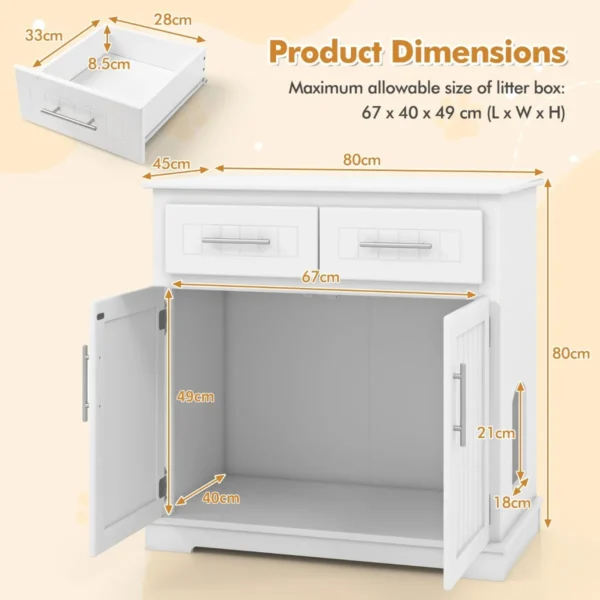 Kattenbakmeubel bijzetkast voor katten 2 laden dubbele deuren anti kantelbeveiliging modern binnenmeubel voor katten met opbergruimte 2