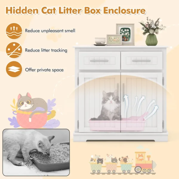 Kattenbakmeubel bijzetkast voor katten 2 laden dubbele deuren anti kantelbeveiliging modern binnenmeubel voor katten met opbergruimte 3