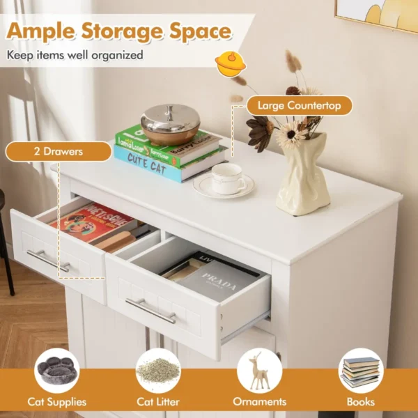 Kattenbakmeubel bijzetkast voor katten 2 laden dubbele deuren anti kantelbeveiliging modern binnenmeubel voor katten met opbergruimte 5