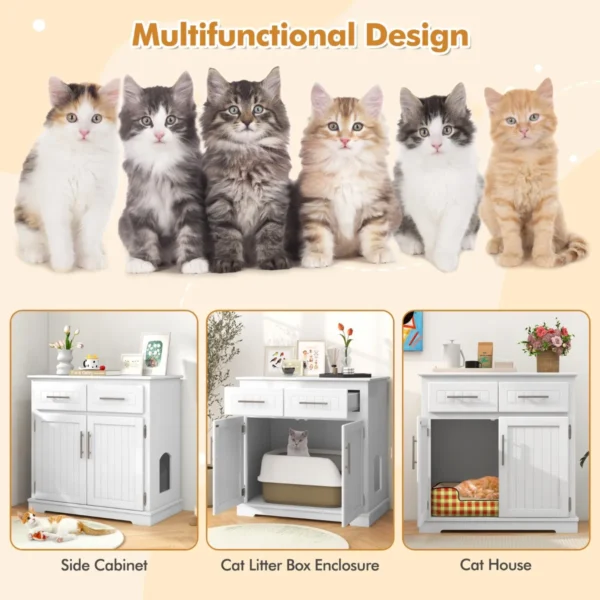 Kattenbakmeubel bijzetkast voor katten 2 laden dubbele deuren anti kantelbeveiliging modern binnenmeubel voor katten met opbergruimte 6