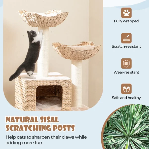 Kattenboom 122 cm kattentoren krabpalen van sisal zitstok condo mand ladder wasbare kussens beige 4