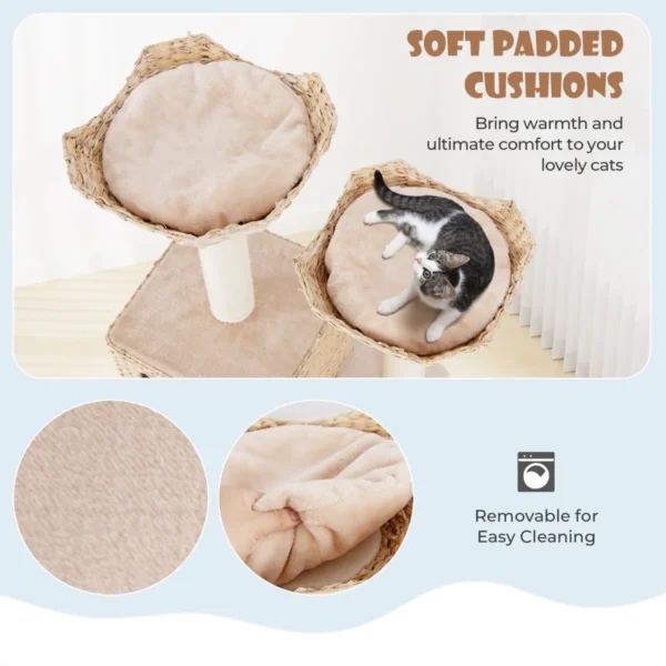 Kattenboom 122 cm kattentoren krabpalen van sisal zitstok condo mand ladder wasbare kussens beige 6