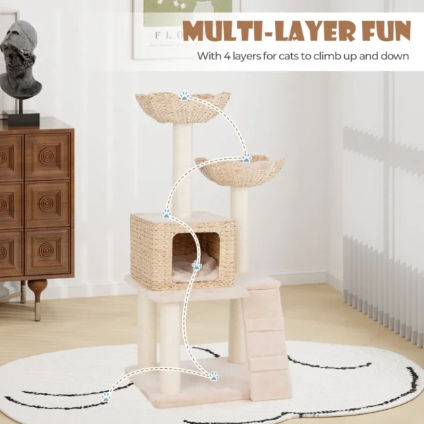 Kattenboom 122 cm kattentoren krabpalen van sisal zitstok condo mand ladder wasbare kussens beige 7