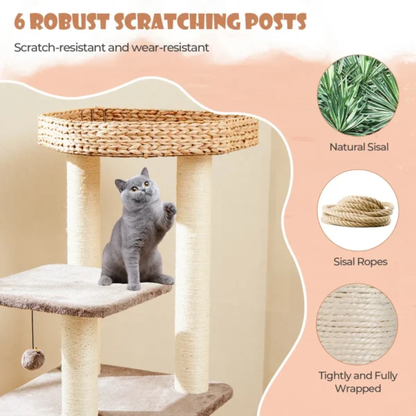Kattenboom 131 cm kattenstaart kattentoren sisal krabpalen zitstok hangende bal afwasbare kussens 4 niveau kattenboom 6