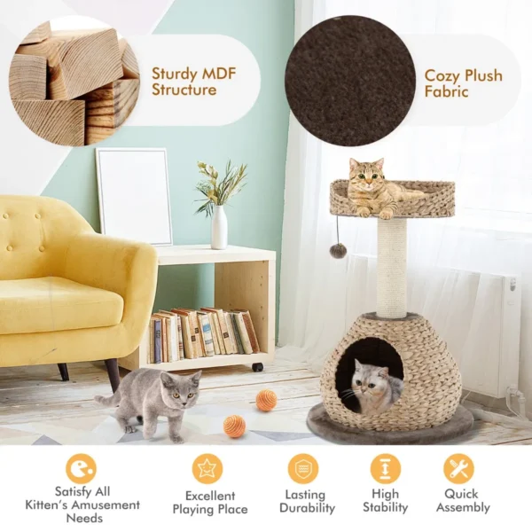 Kattenboom huisje met natuurlijke sisal krabpaal opknoping bal kat activiteit centrum katten toren katten toren meubel 4