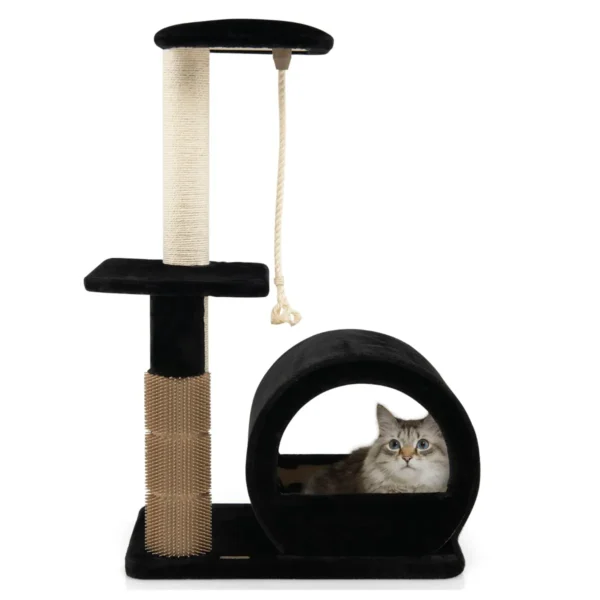 Kattenboom met 3 niveaus/zitstok/springplatform/comfortabele condo/klimrek voor katten binnenshuis/borstel/sisalpaal zwart 2