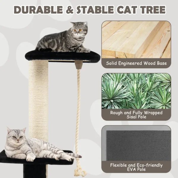 Kattenboom met 3 niveaus/zitstok/springplatform/comfortabele condo/klimrek voor katten binnenshuis/borstel/sisalpaal zwart 5