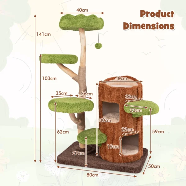 Kattenboom met meerdere niveaus kattentoren met twee niveaus krabpalen van sisal bovenste zitstok ronde platforms hangend speeltje 3
