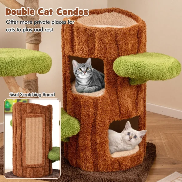 Kattenboom met meerdere niveaus kattentoren met twee niveaus krabpalen van sisal bovenste zitstok ronde platforms hangend speeltje 5
