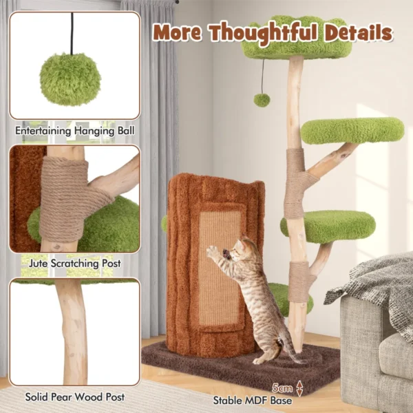 Kattenboom met meerdere niveaus kattentoren met twee niveaus krabpalen van sisal bovenste zitstok ronde platforms hangend speeltje 7