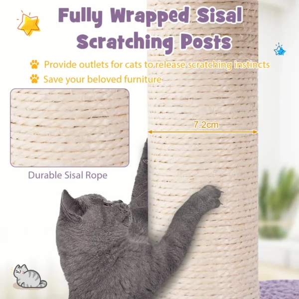 Kattenboom paars 158 cm katten klimrek met meerdere verdiepingen en ladder krabpalen van sisal zachte zitstok hangmat 5