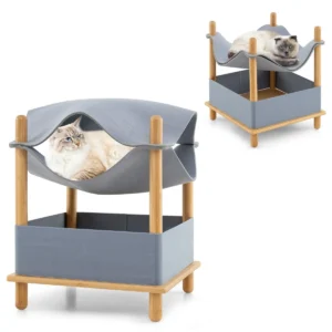 Kattenhuis met 2 etages verhoogd kattenbed met opbergruimte hangmat of kattenmand kattenmeubel 40 x 40 x 53 cm 1