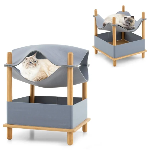Kattenhuis met 2 etages verhoogd kattenbed met opbergruimte hangmat of kattenmand kattenmeubel 40 x 40 x 53 cm 1
